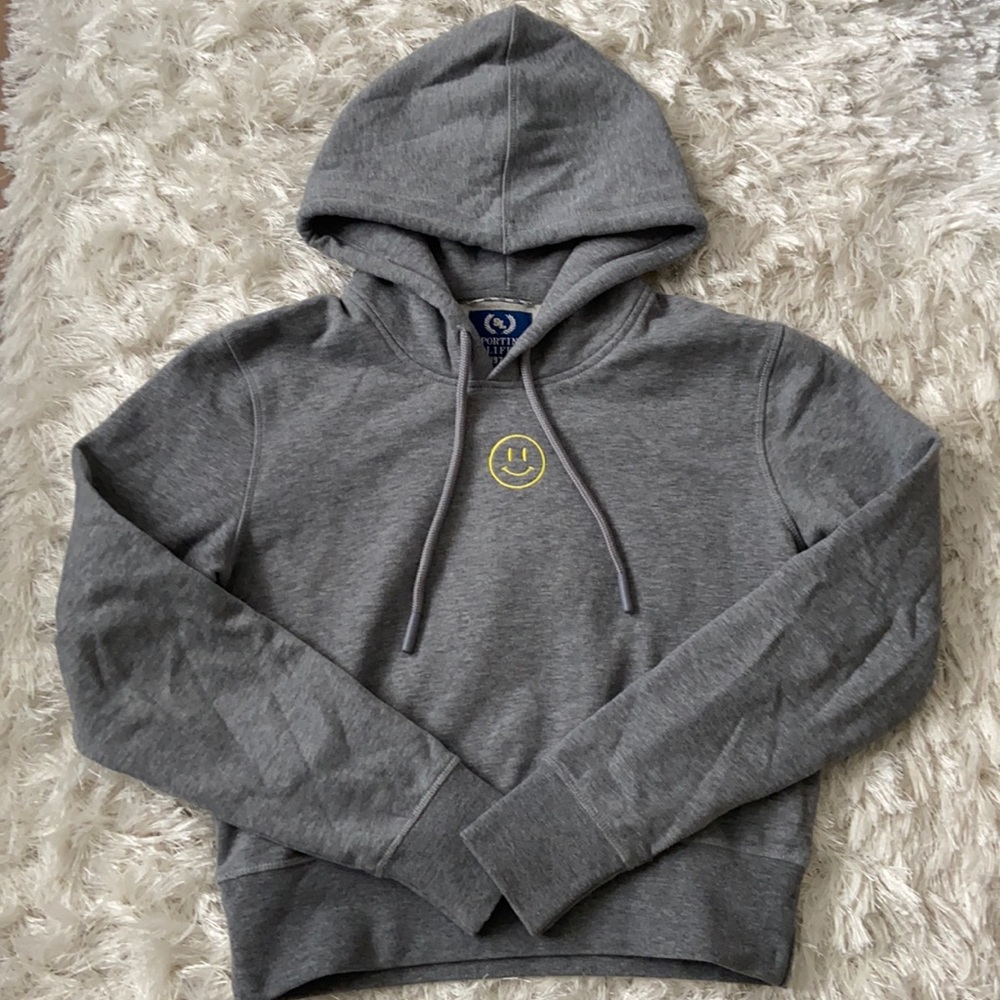 Grey cropped smiley hoodie
